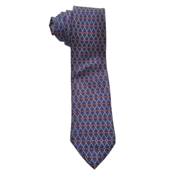 Christian Dior blue red gray chain link pattern mens silk neck tie - Picture 1 of 7